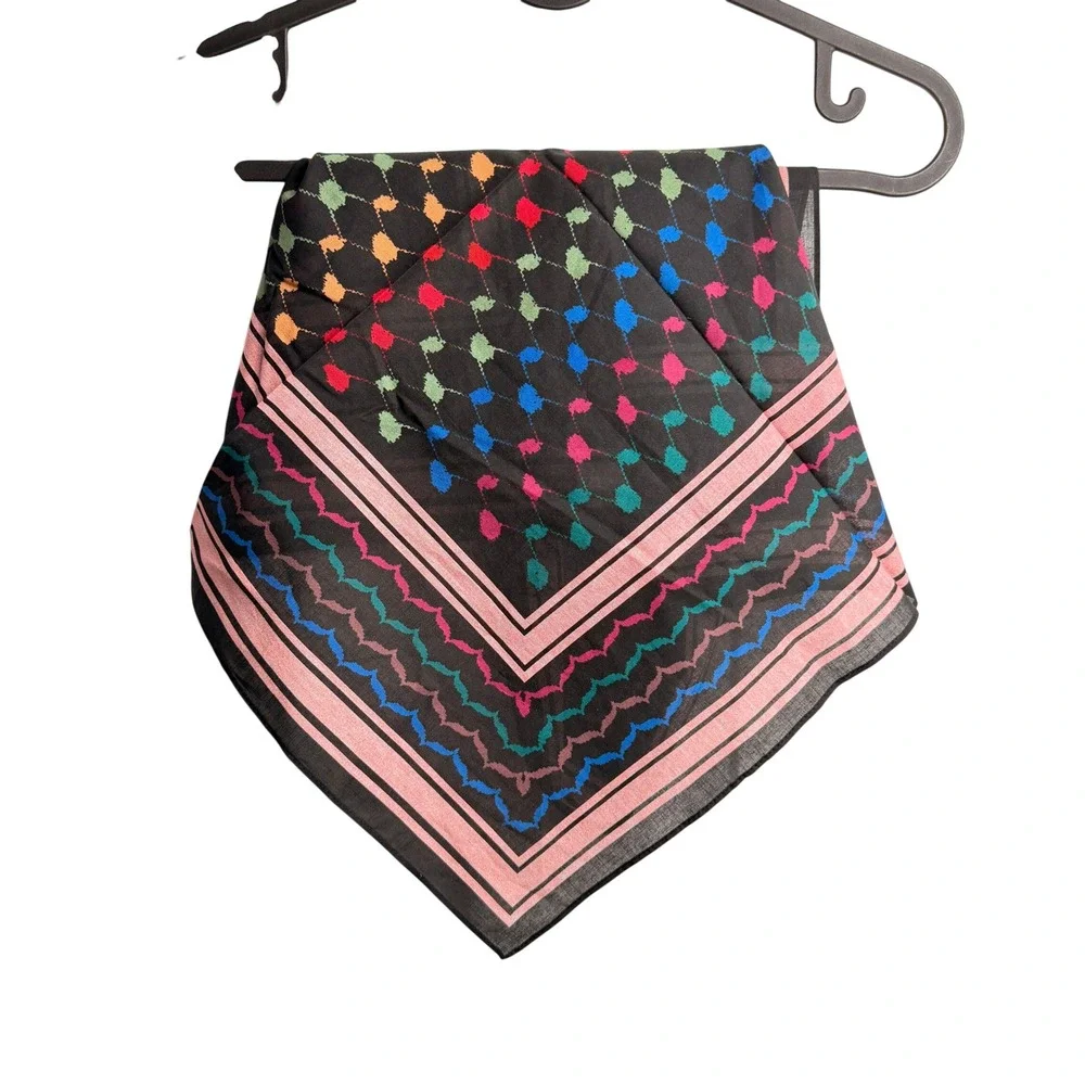 Denim Palestini Womens Geometric Square Bandana Scarf Black Pink Blue Teal Boho